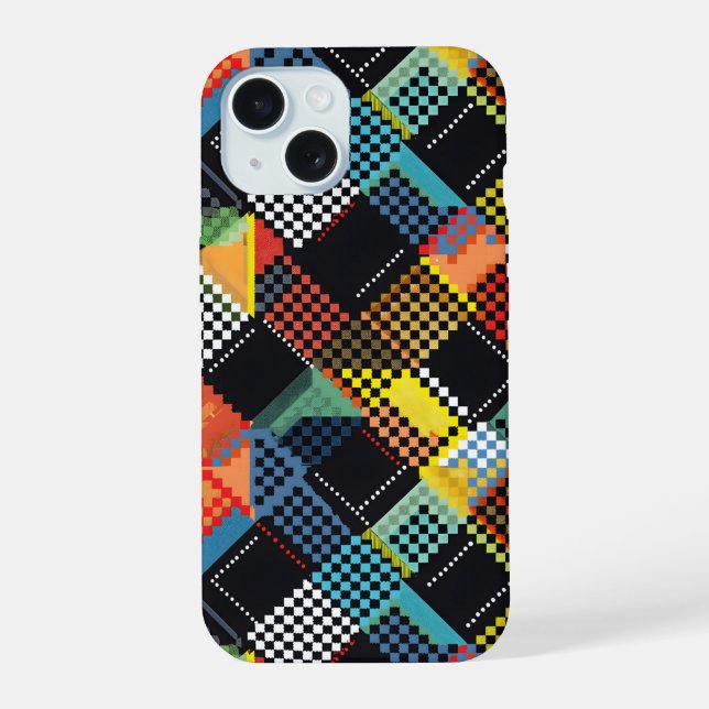 Coque iPhone 15 Patchwork Pixelisé (Verso)