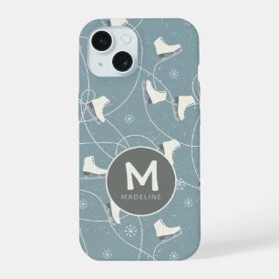 Coque iPhone 15 Patin à glace et flocon de neige Personnalisé