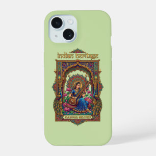Coque iPhone 15 Patrimoine Indien : Musicien Classique Art de la V