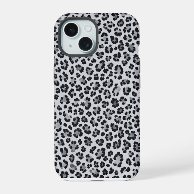 Coque iPhone 15 Pattern Gray Leopard Print (Verso)