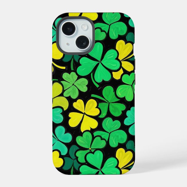 Coque iPhone 15 Pattern St. Patrick's Day Clowers  (Verso)