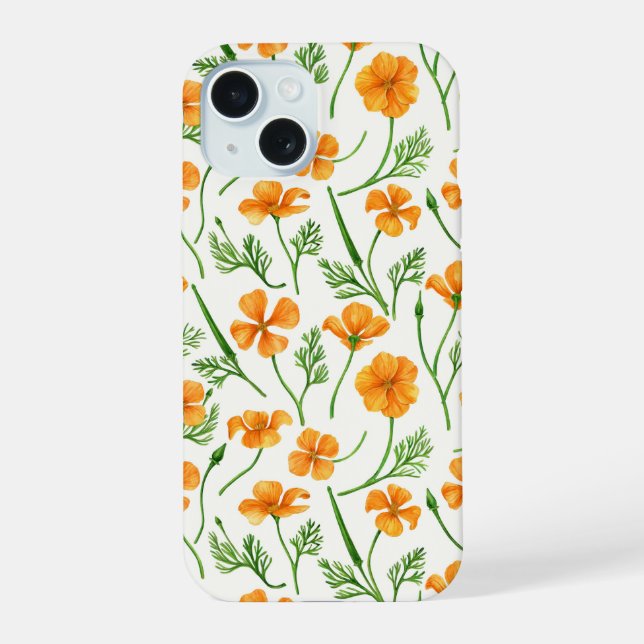 Coque iPhone 15 Pavot de Californie, fleurs d'été, orange wil (Verso)