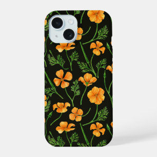 Coque iPhone 15 pavots de Californie, fleurs d'été, sauvage orange