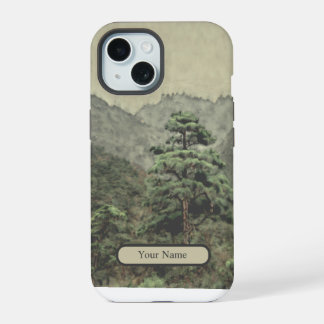 Coque iPhone 15 Paysage d'aquarelle Lonely Pine