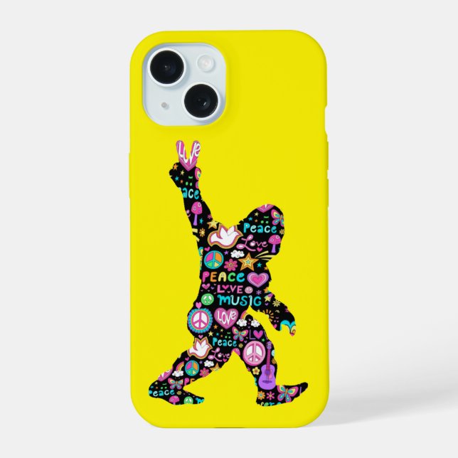Coque iPhone 15 Peace Love Bigfoot Hippie Funny Bigfoot Lover (Verso)