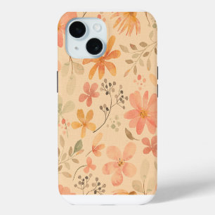Coque iPhone 15 Peachy—motif floral rose doré