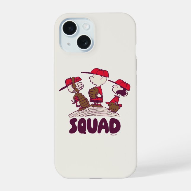 Coque iPhone 15 Peanuts | Équipe de baseball (Verso)