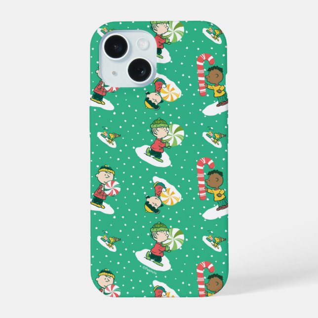 Coque iPhone 15 Peanuts Peppermint Dreams Snowflake Motif (Verso)