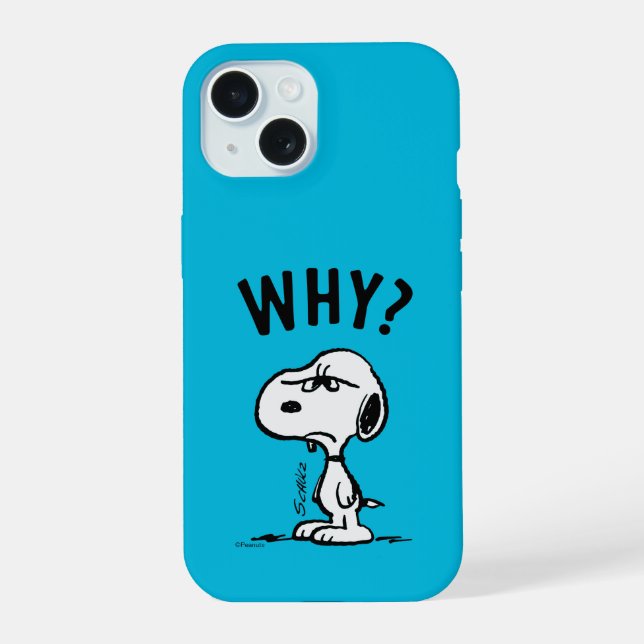 Coque iPhone 15 Peanuts | Snoopy se demande pourquoi? (Verso)