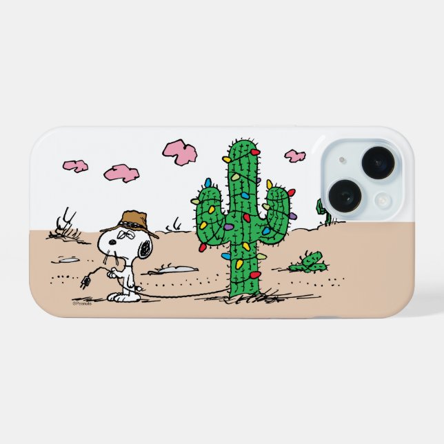 Coque iPhone 15 Peanuts | Spike décore pour les fêtes (Verso Horizontal)