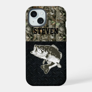 Coque iPhone 15 Pêche au Bass Camouflage Hommes Sports Nom