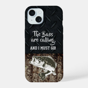 Coque iPhone 15 Pêche de la basse Camo Hommes Plaque de diamant Ci