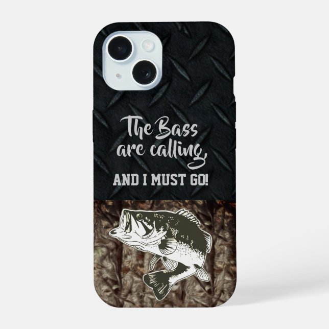 Coque iPhone 15 Pêche de la basse Camo Hommes Plaque de diamant Ci (Verso)