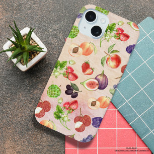 Coque iPhone 15 Peinture aquarelle colorée fruits papier Kraft
