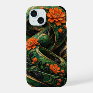 Coque iPhone 15 Peinture de fleurs en spirale Impasto, Ruban torsa