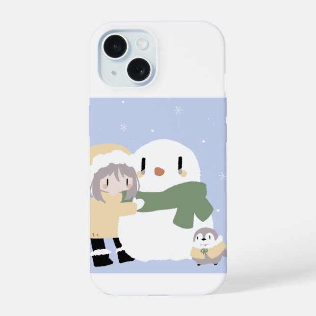 Coque iPhone 15 Penguins Playing in the Snow (Verso)