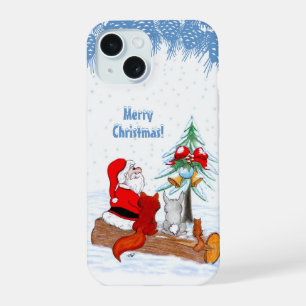 Coque iPhone 15 Père Noël avec Renard de lapin et écureuil
