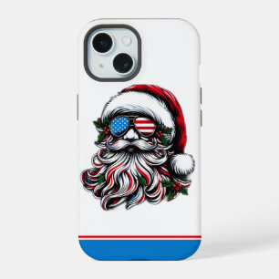 Coque iPhone 15 Père Noël de Noël Patriotique/Américaine