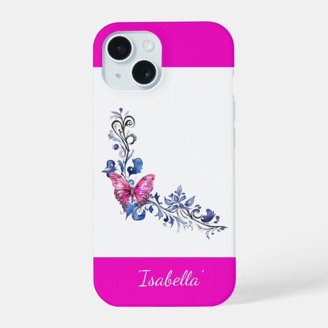 Coque iPhone 15 Personnalisé Pretty Rose Butterfly iPhone 15 Coque (Verso)