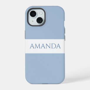 Coque iPhone 15 Personnaliser le nom Minimal Bleu Sombre
