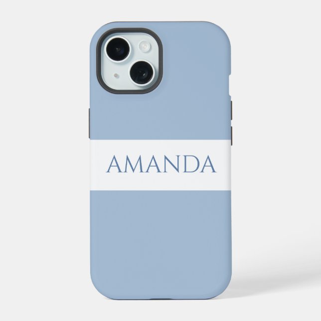 Coque iPhone 15 Personnaliser le nom Minimal Bleu Sombre (Verso)