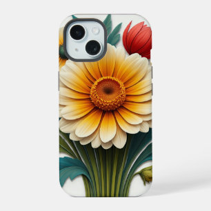 Coque iPhone 15 Pétales Étincelants : Une Fantaisie Florale 4D
