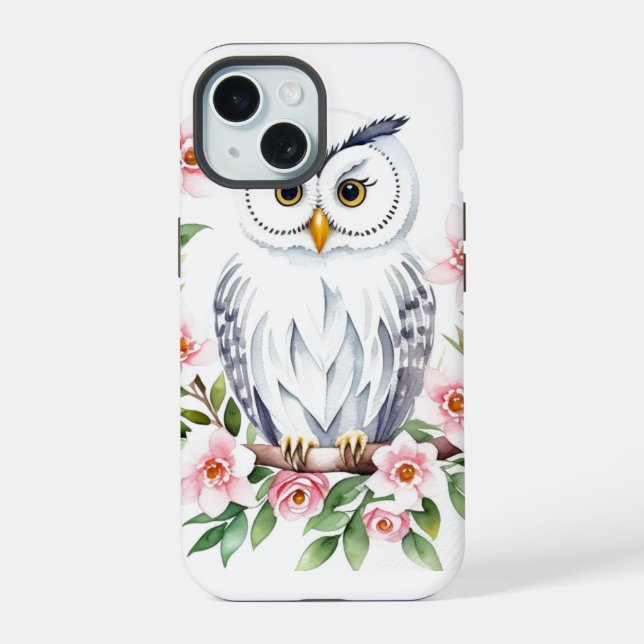 Coque iPhone 15 Petite chouette blanche (Verso)