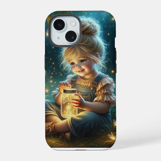 Coque iPhone 15 Petite Fille Avec Lucioles (Verso)
