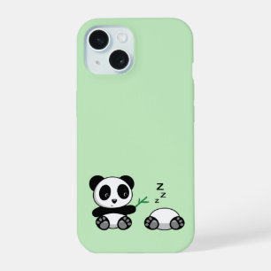 Coque iPhone 15 Petites pandas mignonnes sur vert