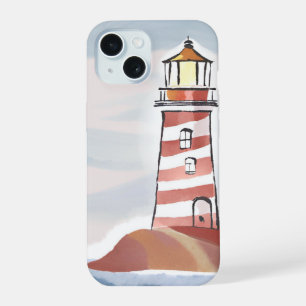 Coque iPhone 15 Phare Classique Aquarelle d'eau côtière océaniqu