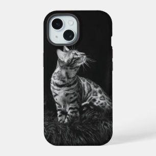 Coque iPhone 15 Photo de chat noir et blanc Personnalisable