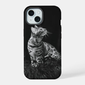 Coque iPhone 15 Photo de chat noir et blanc Personnalisable