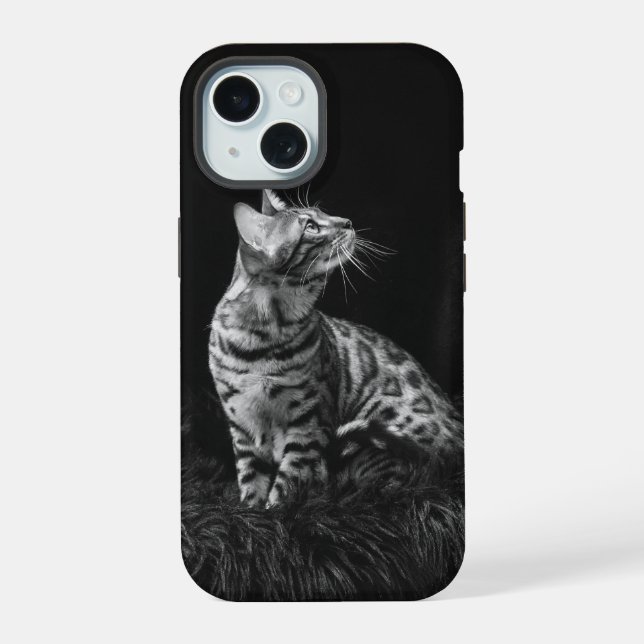 Coque iPhone 15 Photo de chat noir et blanc Personnalisable (Verso)