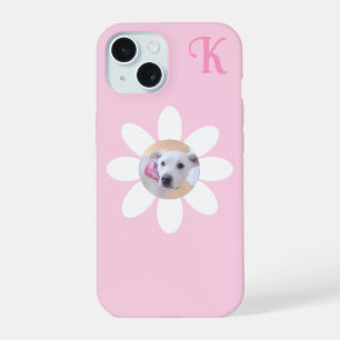 Coque iPhone 15 Photo de chien chiot mignon Fille à la fleur rose