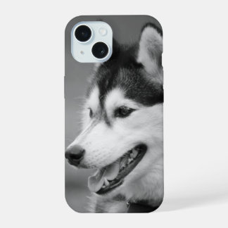 Coque iPhone 15 Photo de chien noir et blanc Personnalisable