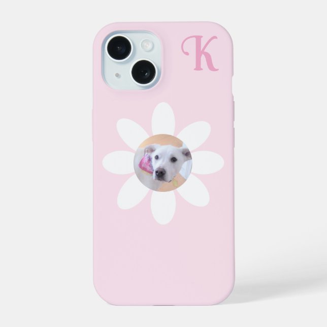 Coque iPhone 15 Photo de chiot mignon Fille à la fleur rose Initia (Verso)