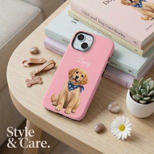 Coque iPhone 15 Photo de compagnie personnalisée avec nom Rose Fle