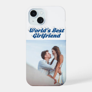 Coque iPhone 15 Photo de petite amie typographie bleu marine