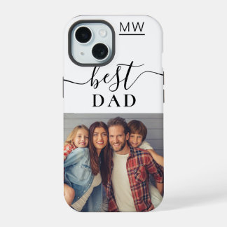 Coque iPhone 15 Photo du meilleur papa monogramme