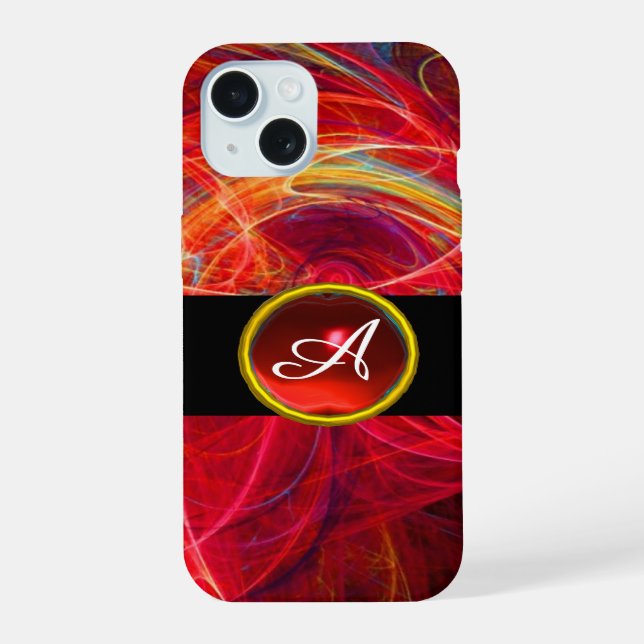 COQUE iPhone 15 PHOTON FROID ROUGE RUBY GEM STONE MONOGRAM (Verso)