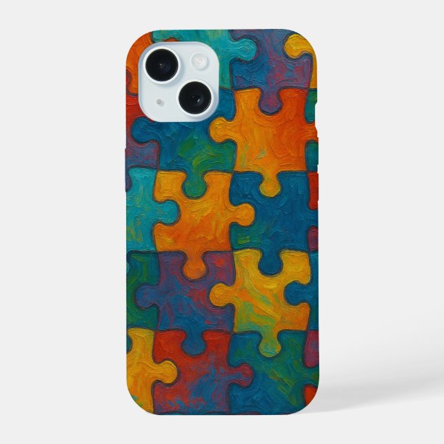 Coque iPhone 15 Pièces de Puzzle Abstraites Motif sans couture (Verso)