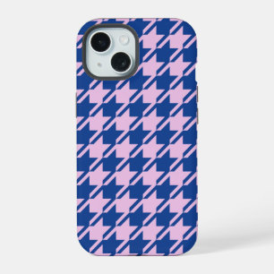 Coque iPhone 15 Pied de fond rose+Motif bleu