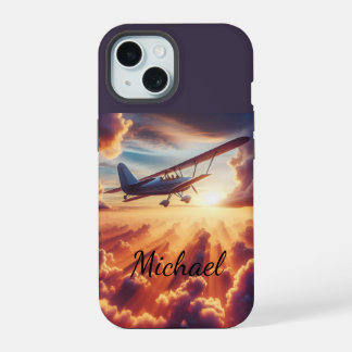 Coque iPhone 15 Pilote Volant Avion Avion Nom personnalisé