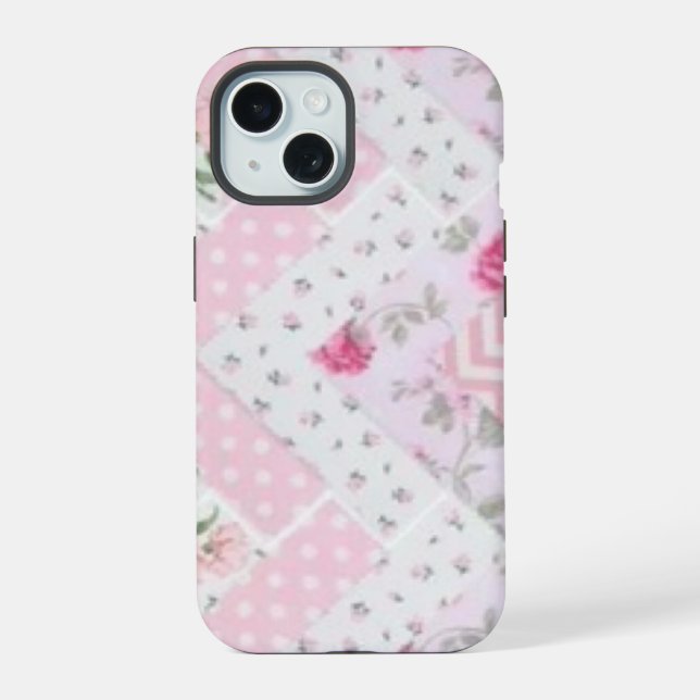 Coque iPhone 15 Pink Floral Quilt Phone Case (Verso)