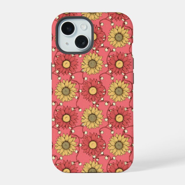 Coque iPhone 15 Pink Sunflowers Christmas (Verso)