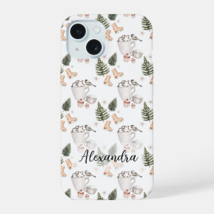 Coque iPhone 15 Pins, Chocolat Chaud, Patins Sur Glace, Cupcakes