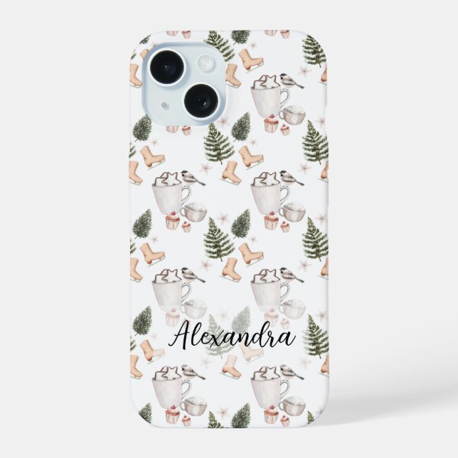 Coque iPhone 15 Pins, Chocolat Chaud, Patins Sur Glace, Cupcakes (Verso)