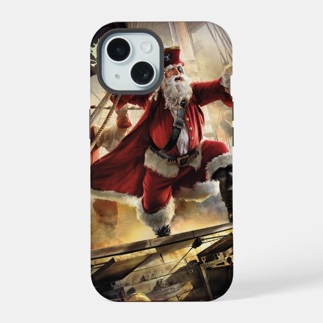 Coque iPhone 15 Pirate Père Noël (Verso)