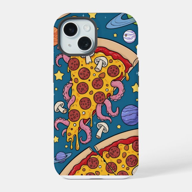 Coque iPhone 15 Pizza Cosmique Slice : aventure spatiale ironique (Verso)