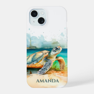 Coque iPhone 15 Plage de tortues marines aquarelle